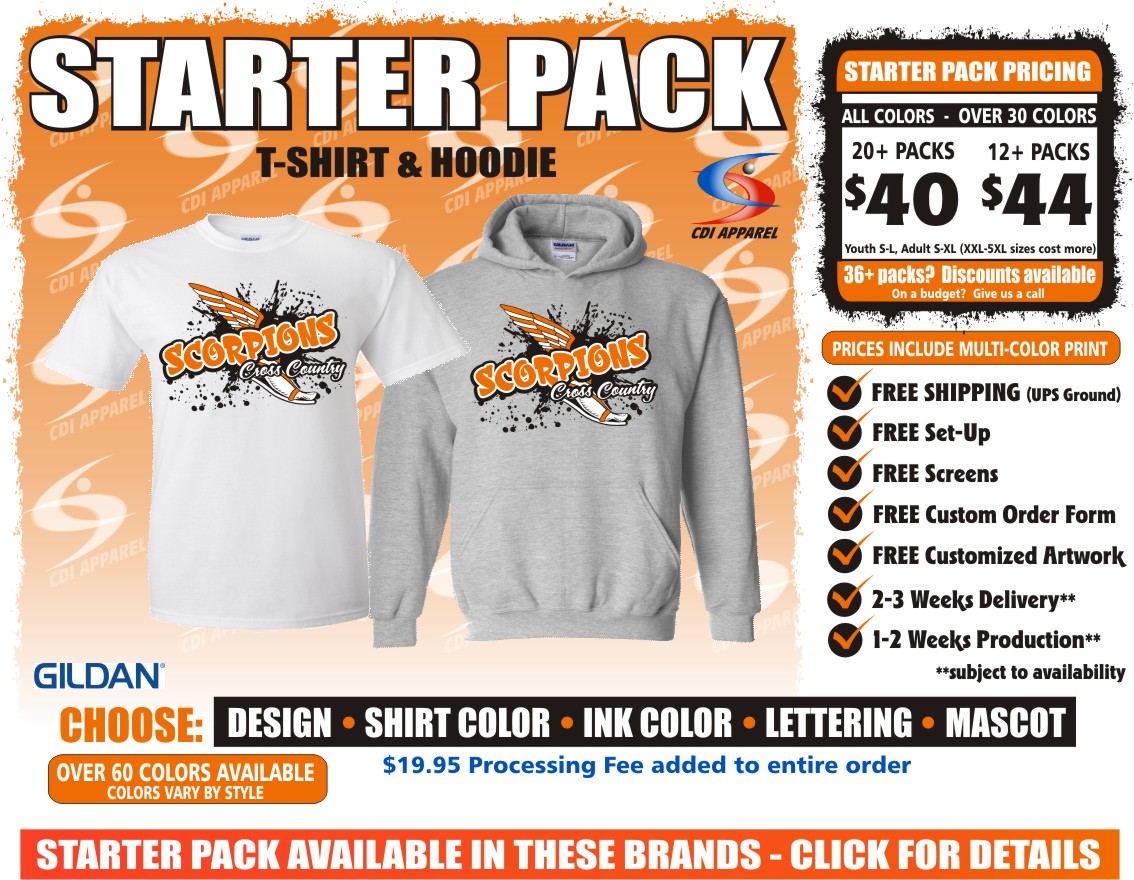Cross Country Team Spirit Pack T-shirt Hoodie combo