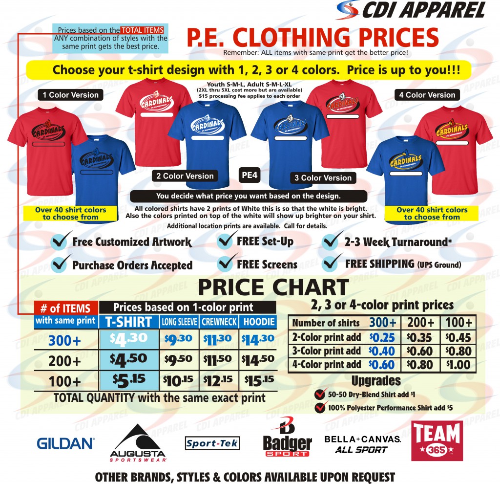 Shirt Prices - Physical Ed Uniforms