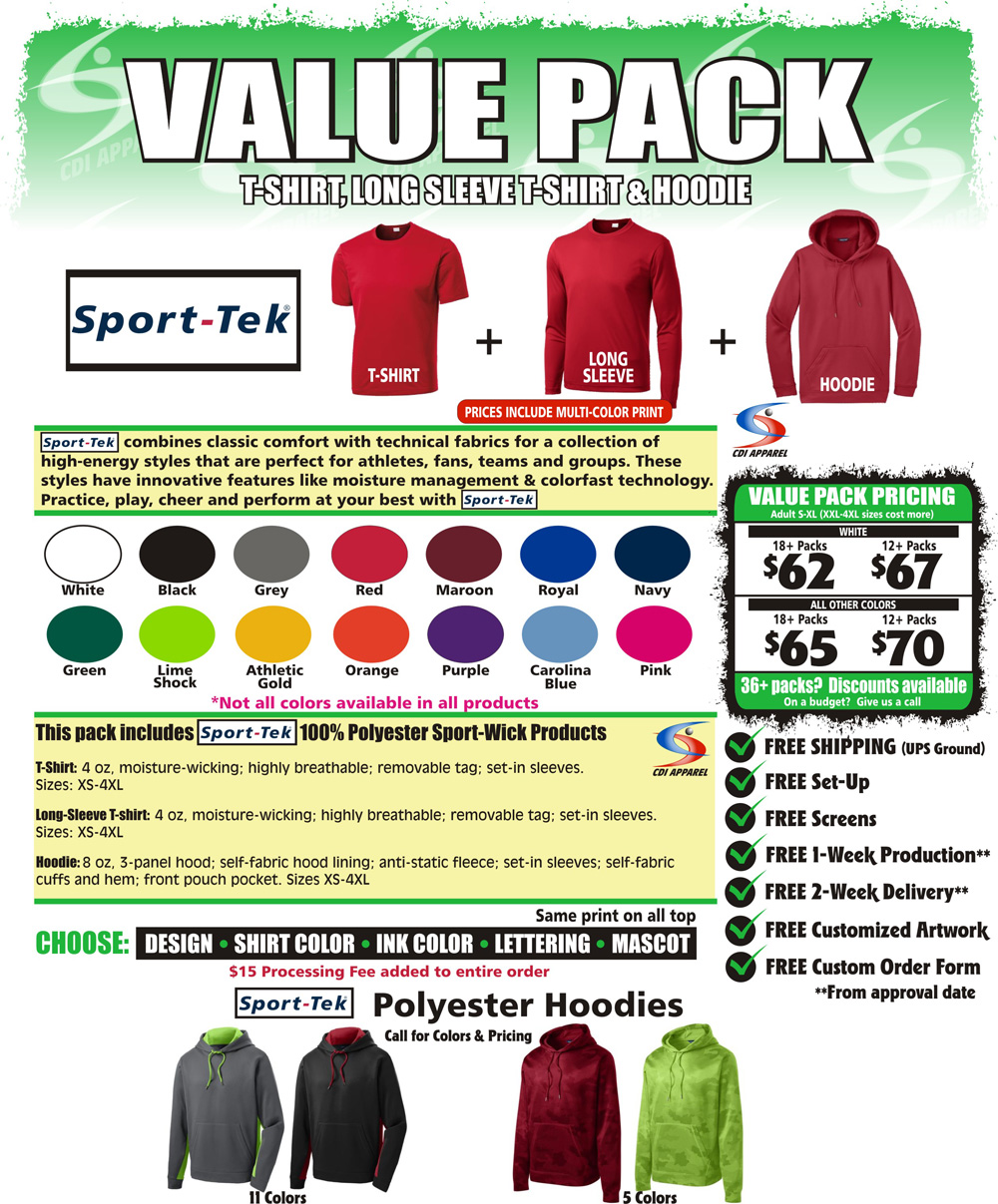 Value-Team-Pack-Custom-T-Shirt-Long-Sleeve-Tshirt-Hoodie-Hooded-Sweatshirt-Sport-Tek