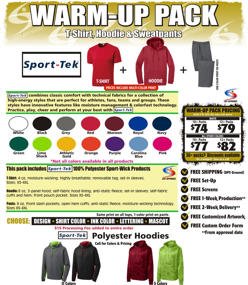 Warm-Up-Team-Pack-Custom-T-Shirt-Hoodie-Sweatshirt-Hooded-Sweatpants-Sweat-Pants-Sport-Tek-Sportswear