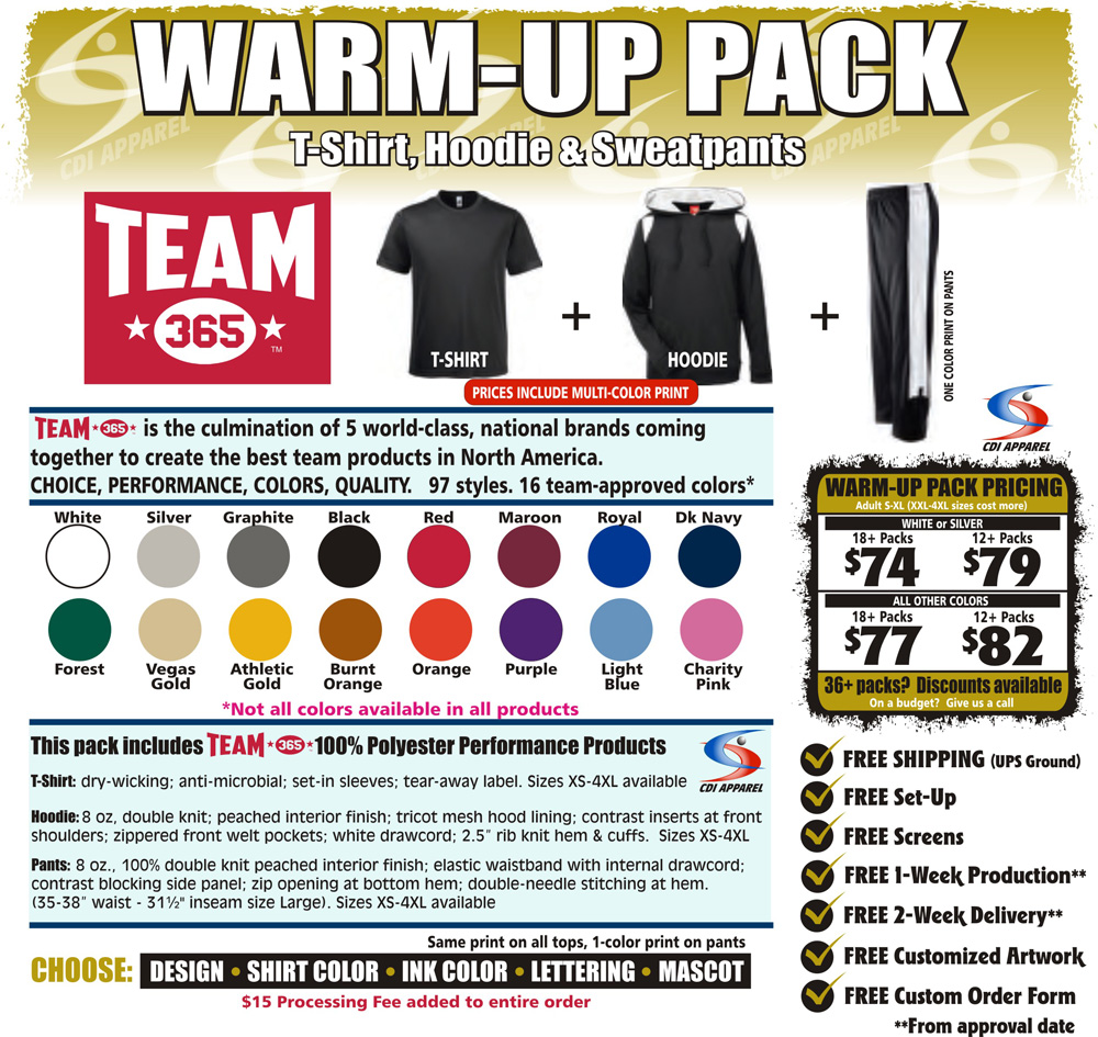 Warm-Up-Team-Pack-Custom-T-Shirt-Hoodie-Sweatshirt-Hooded-Sweatpants-Sweat-Pants-Team-365-Sportswear